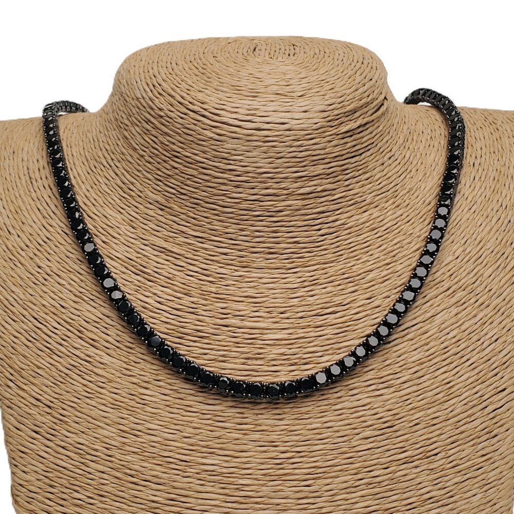 2ct Black Diamond Mens Platinum Silver Tennis Necklace 18 20 24 Inch Jewelry - Picture 2 of 9